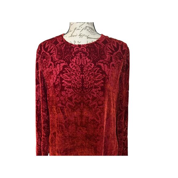 *SOLD* Linda Allard Ellen Tracy Red Silk Burnout Velvet Cocktail Dress Size 12 - Picture 2 of 9